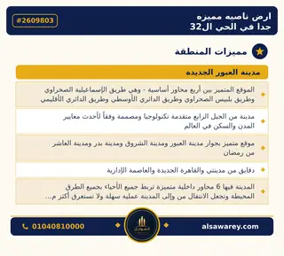 أرض - تم التخصيص 209 م² — مدينة العبور الجديدة، الحي الثاني والثلاثون، المجاورة 4 — صورة العرض — 3
