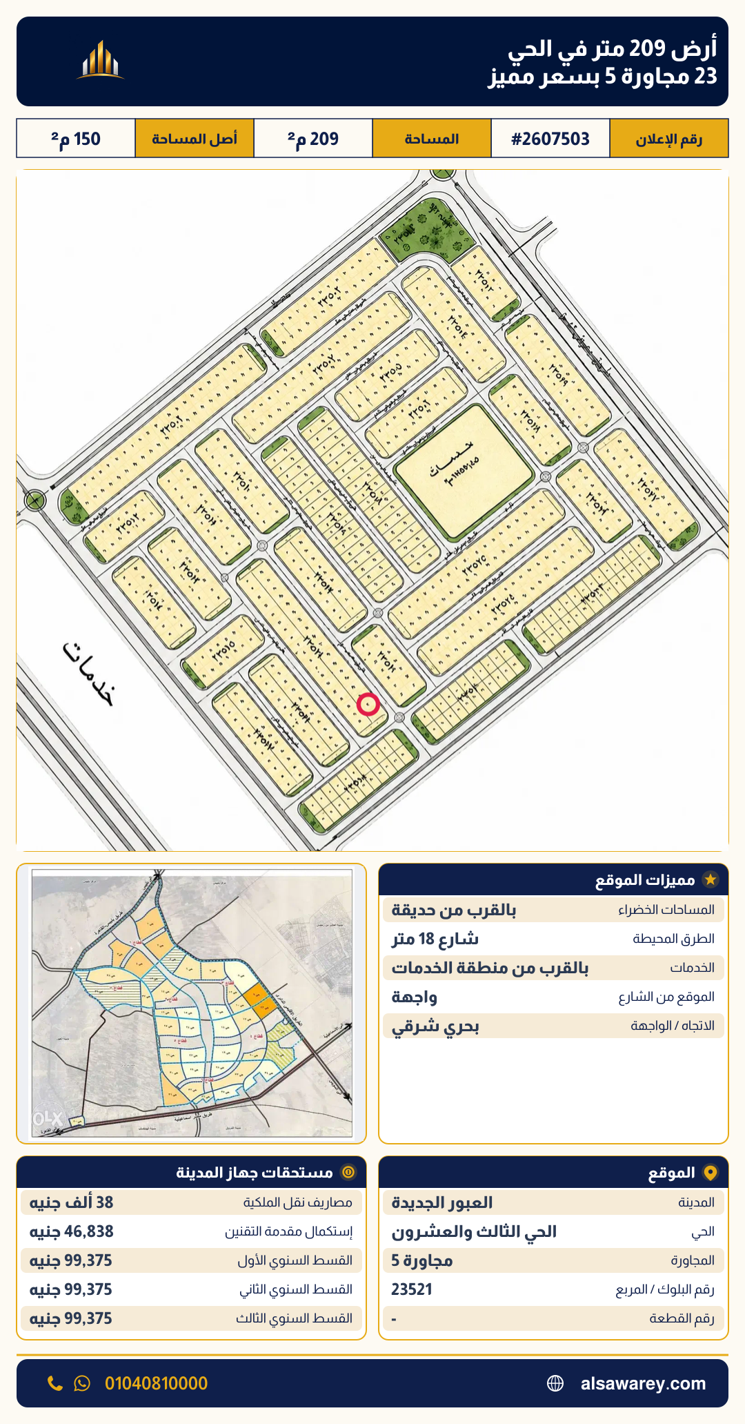 أرض - تم التخصيص — مدينة العبور الجديدة، الحي الثالث والعشرون، مجاورة 5 — صورة العرض — 2
