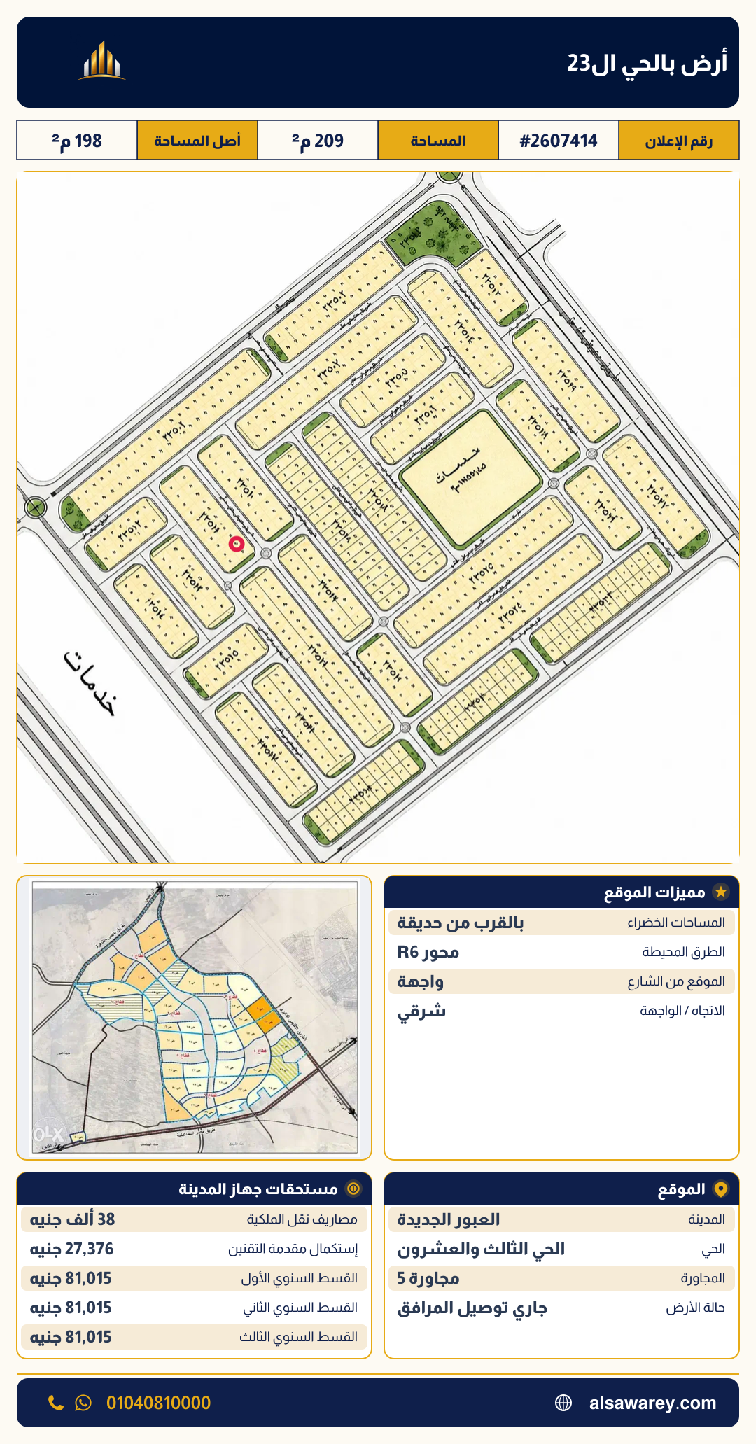 أرض - تم التخصيص — مدينة العبور الجديدة، الحي الثالث والعشرون، مجاورة 5 — صورة العرض — 2