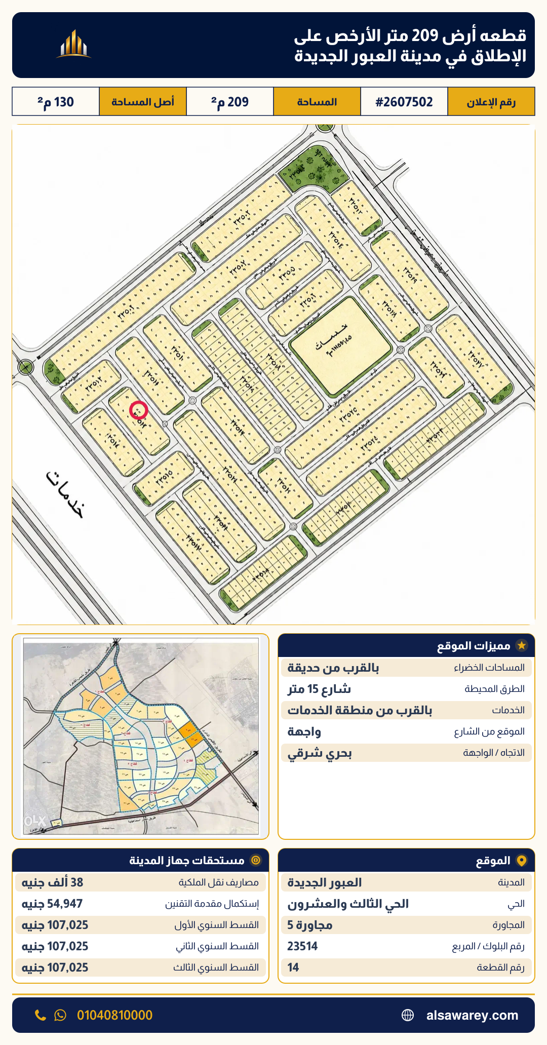 أرض - تم التخصيص — مدينة العبور الجديدة، الحي الثالث والعشرون، مجاورة 5 — صورة العرض — 2