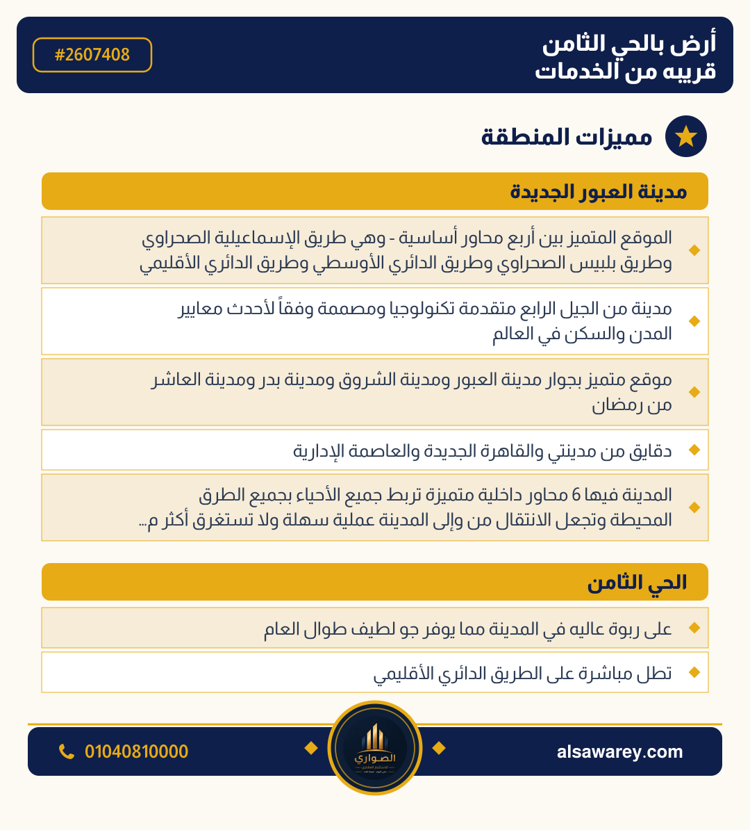 أرض - تم التخصيص — مدينة العبور الجديدة، الحي الثامن، مجاورة 6 — صورة العرض — 3
