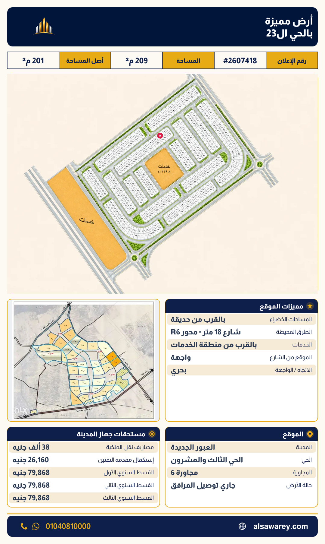 أرض - تم التخصيص — مدينة العبور الجديدة، الحي الثالث والعشرون، مجاورة 6 — صورة العرض — 2