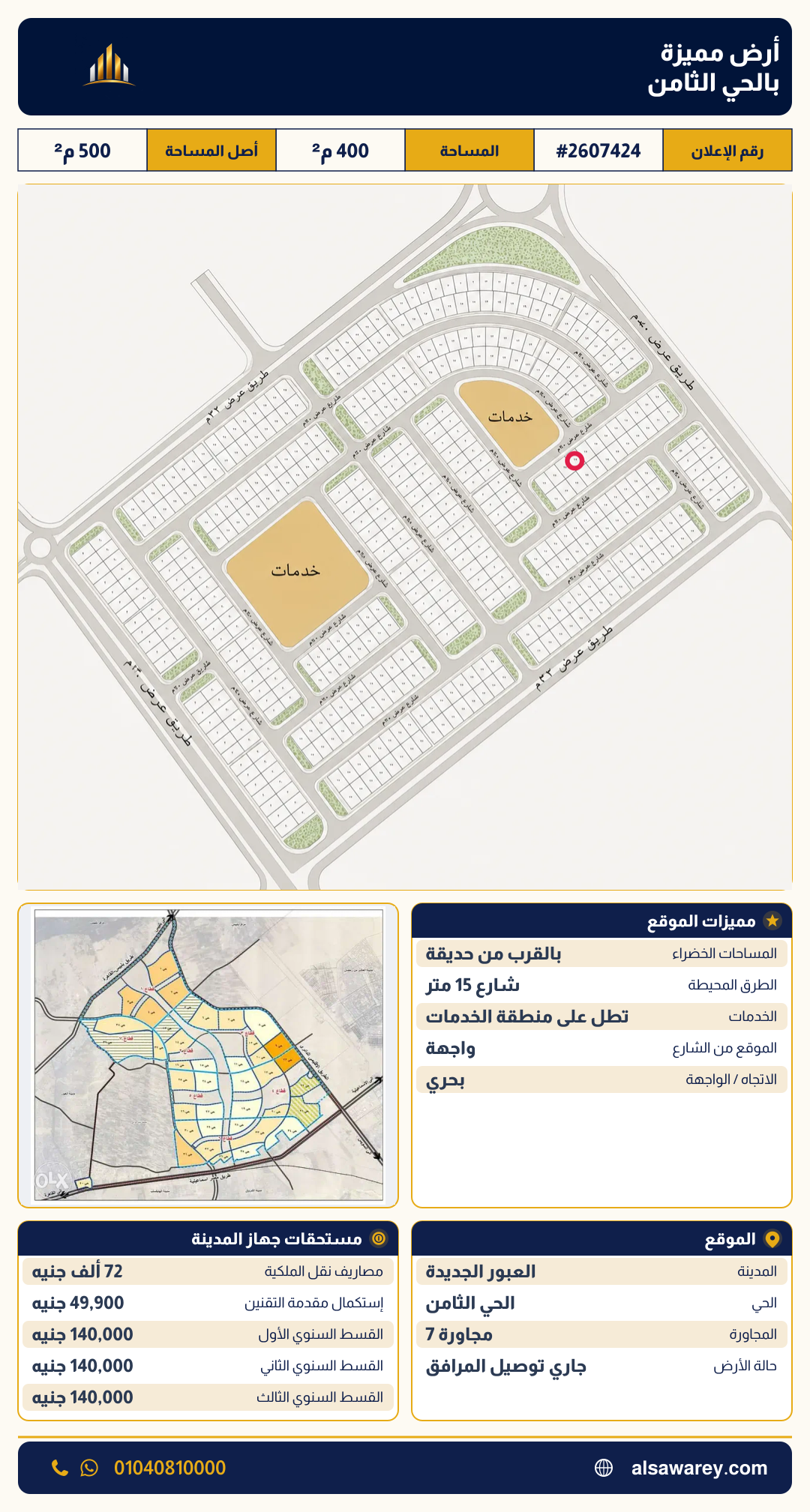 أرض - تم التخصيص — مدينة العبور الجديدة، الحي الثامن، مجاورة 7 — صورة العرض — 2